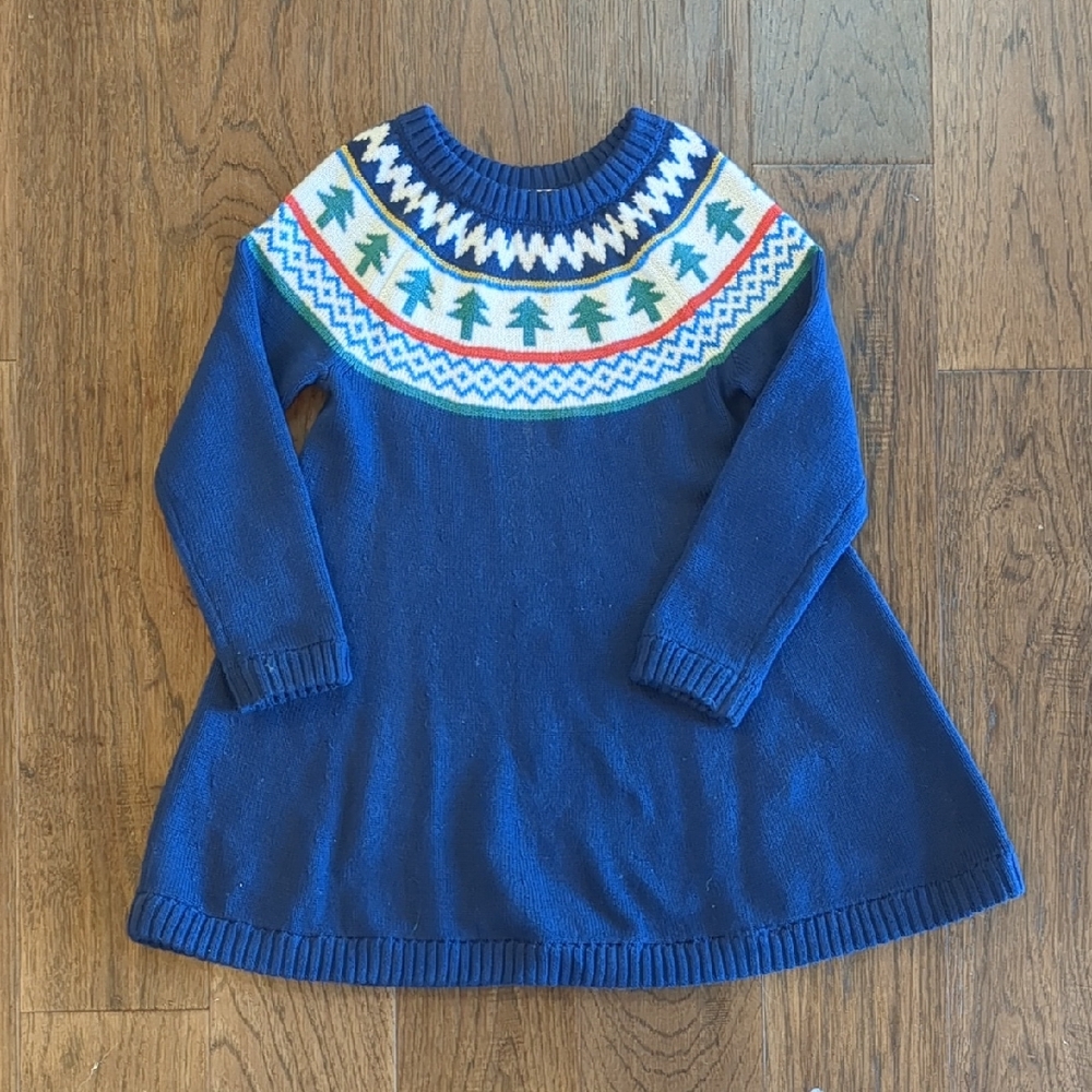 Hanna Andersson Blue Knit Sweater Dress with Festive Pattern